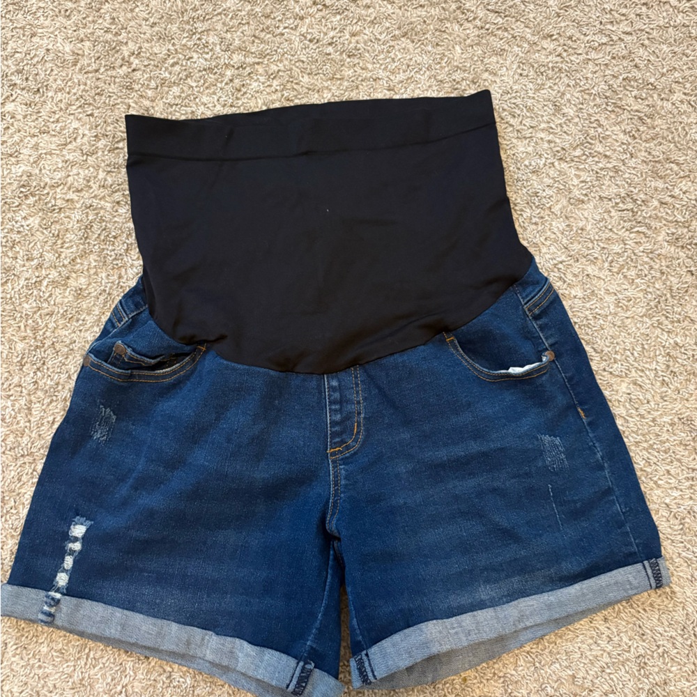 Maternity Denim Shorts with Black Stretch Waistband